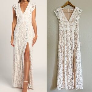 This Moment in Time White Lace Ruffled Maxi Dress